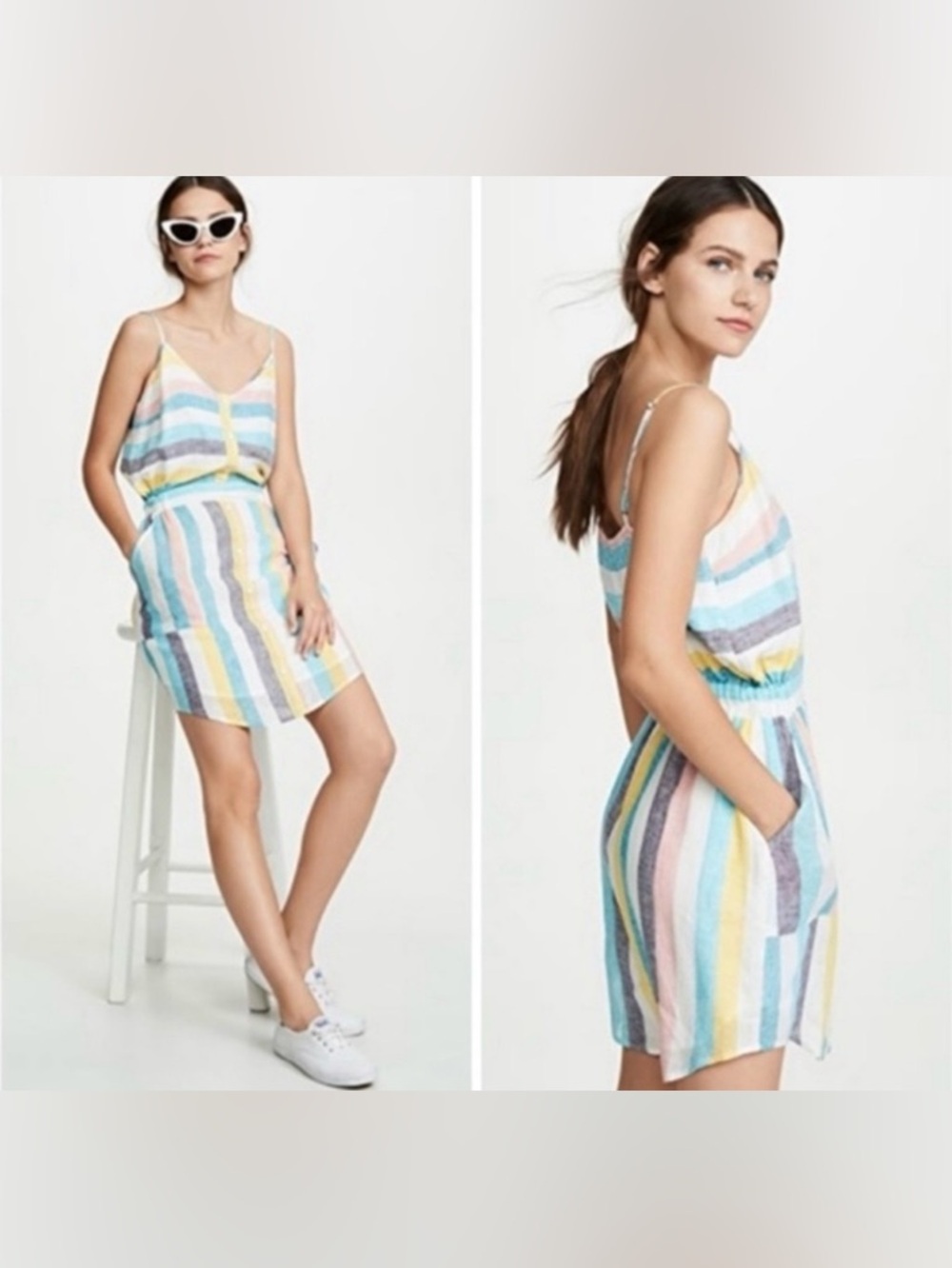 Splendid x Gray Malin Striped Lined Linen Blend Dress | Size S | Like New